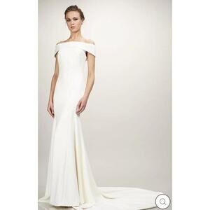 Theia Eve 890413 Wedding Dress New Without Tags Crepe Off The Shoulder W/veil 8